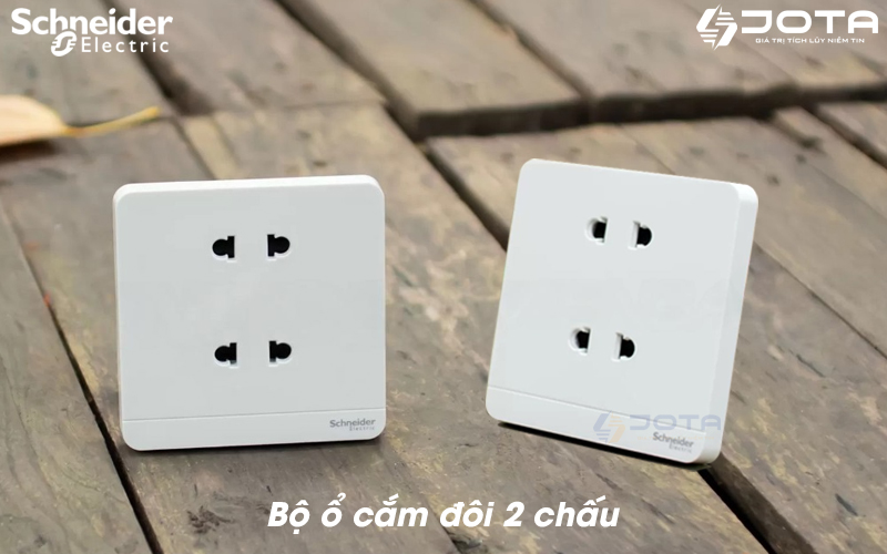 Bộ ổ cắm đôi 2 chấu AvatarOn Schneider E83426U2_WE_G19, màu trắng