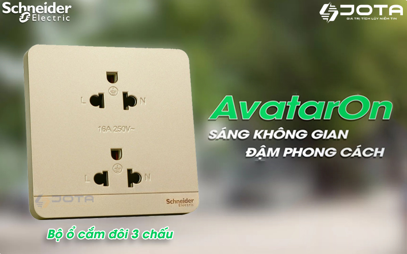 Bộ ổ cắm đôi 3 chấu Schneider AvatarOn E83426UES2_WG_G19, màu vàng ánh kim