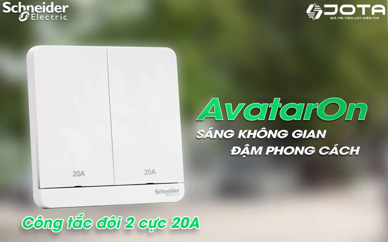 Công tắc đôi 2 cực 20A AvatarOn Schneider E8332D20N_WE_G19, màu trắng