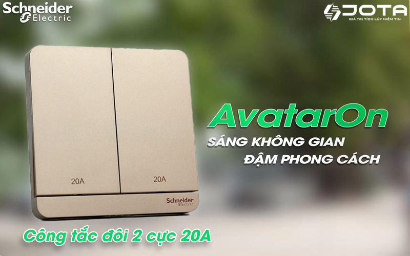 Công tắc đôi 2 cực 20A AvatarOn Schneider E8332D20N_WG_G19, màu vàng ánh kim