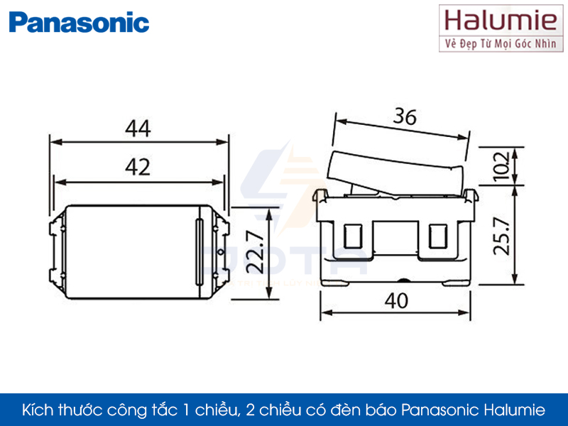 Kích thước công tắc Panasonic Halumie có đèn báo khi OFF