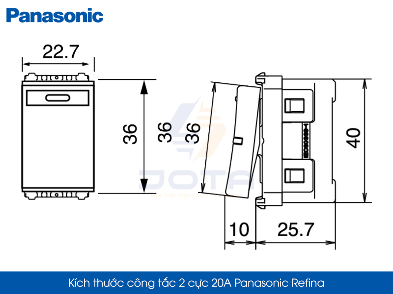 Kích thước công tắc 2 cực 20A Panasonic Refina