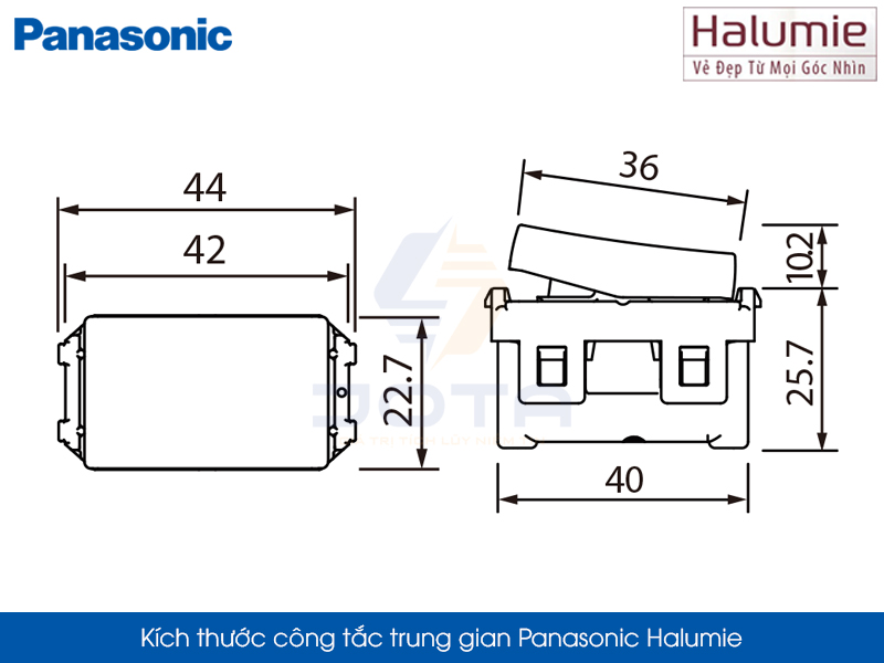 Kích thước công tắc trung gian Panasonic Halumie