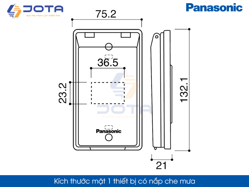 Kích thước mặt 1 có nắp che mưa Panasonic Wide