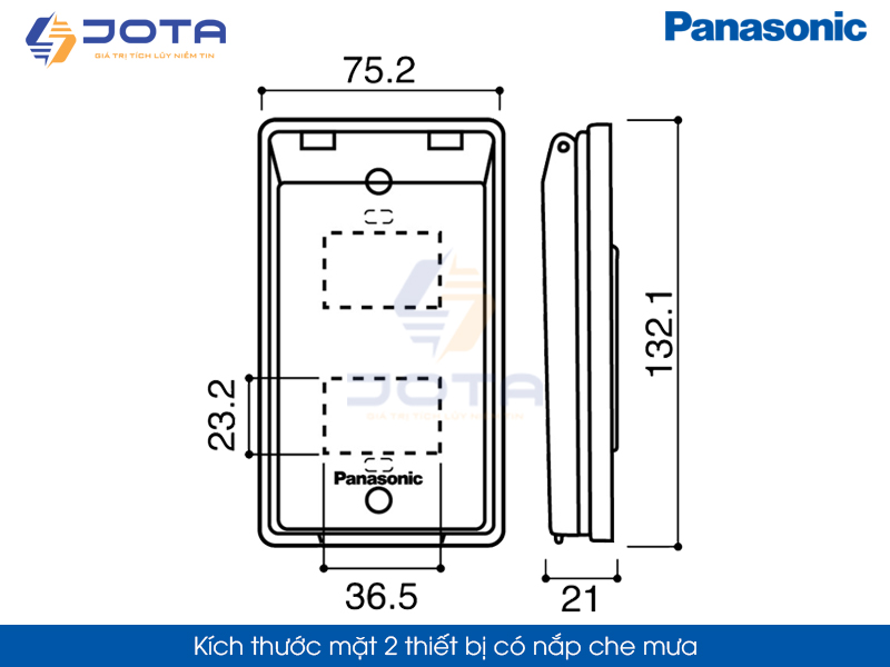 Kích thước mặt 2 có nắp che mưa Panasonic Wide WEG7902/ WEG7902K-VN