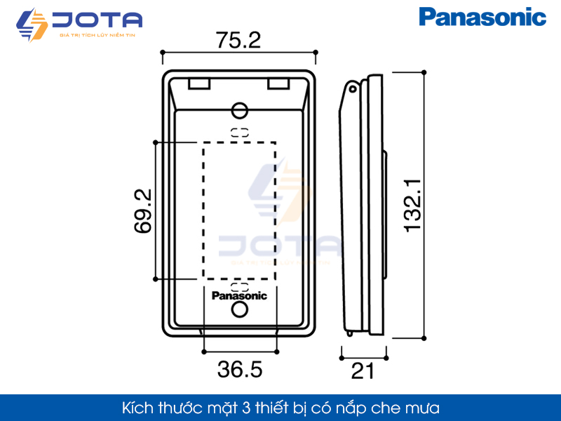 Kích thước mặt 3 có nắp che mưa Panasonic Wide WEG7903/ WEG7903K-VN