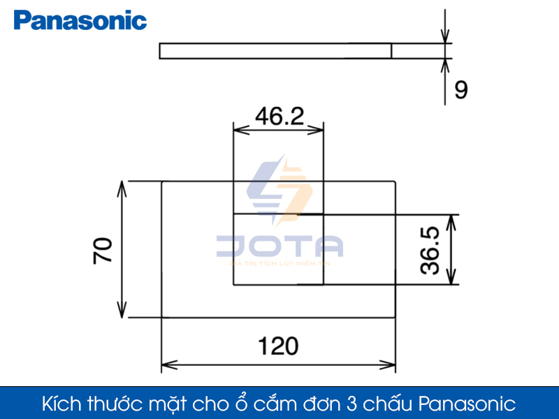 Kích thước mặt cho ổ cắm đơn 3 chấu Panasonic