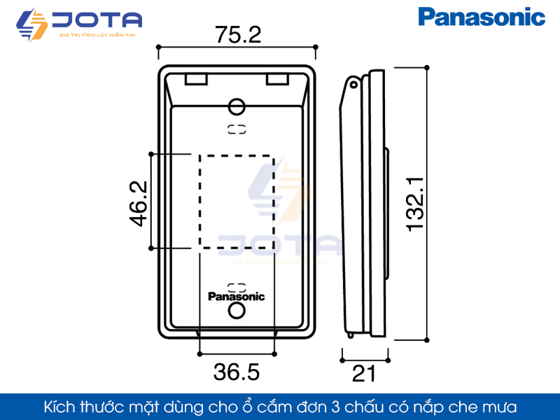 Kích thước mặt dùng cho ổ đơn 3 chấu có nắp che mưa Panasonic Wide WEG79029/ WEG79029K-VN