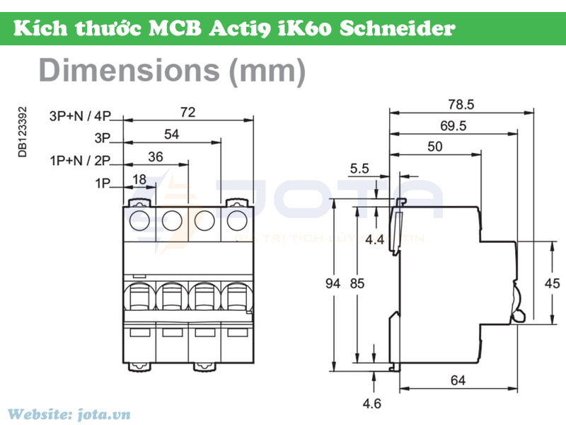 Kích thước MCB Acti9 iK60N Schneider