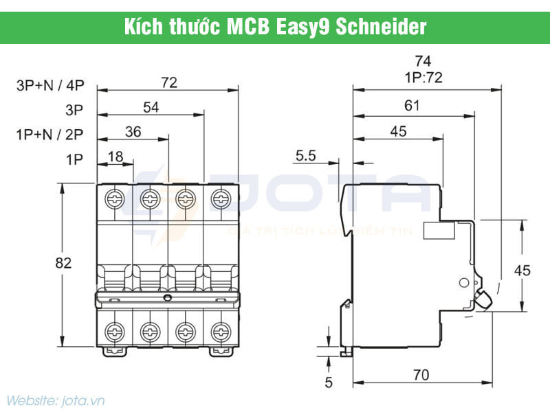 Kích thước MCB Easy9 Schneider