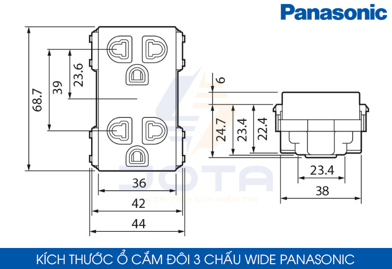 Kích thước ổ cắm đôi 3 chấu Panasonic Wide