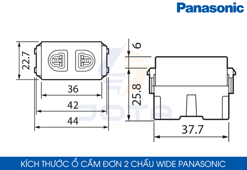 Kích thước ổ cắm đơn 2 chấu Panasonic Wide