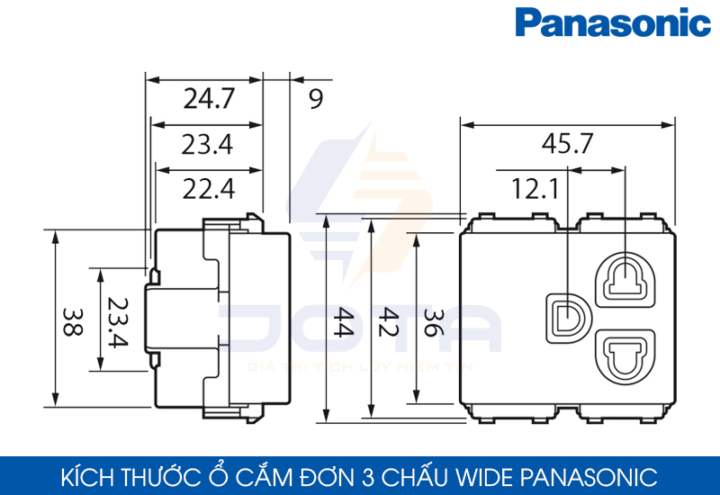 Kích thước ổ cắm đơn 3 chấu Panasonic Wide