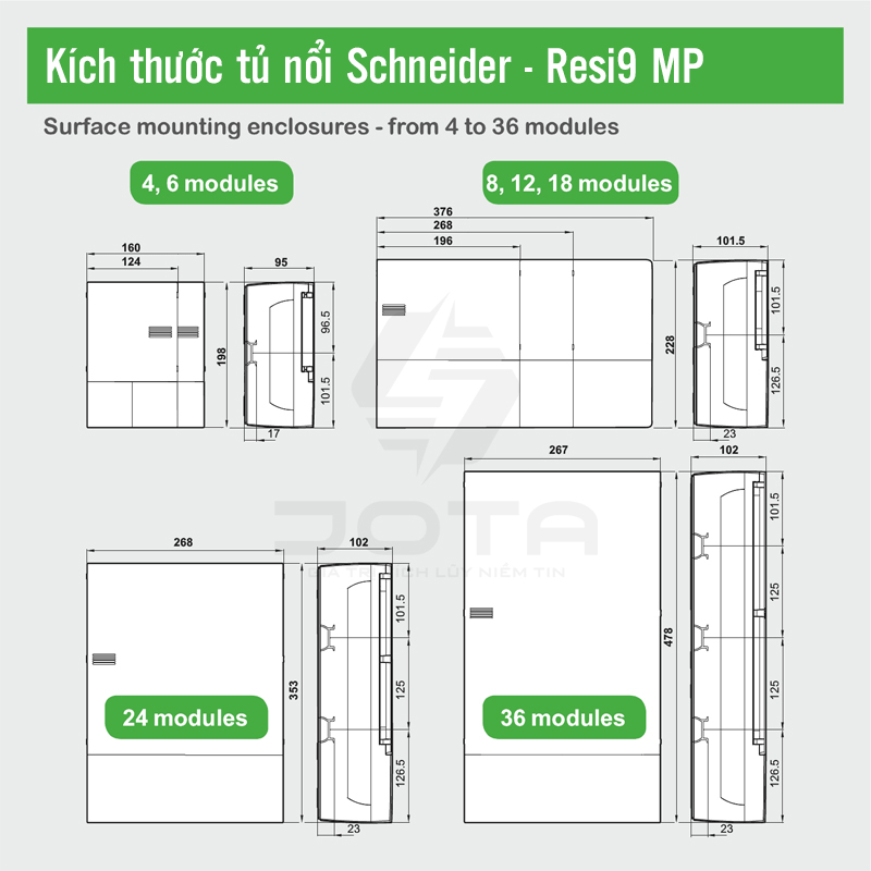 Kích thước tủ nôi Schneider Resi9 MP