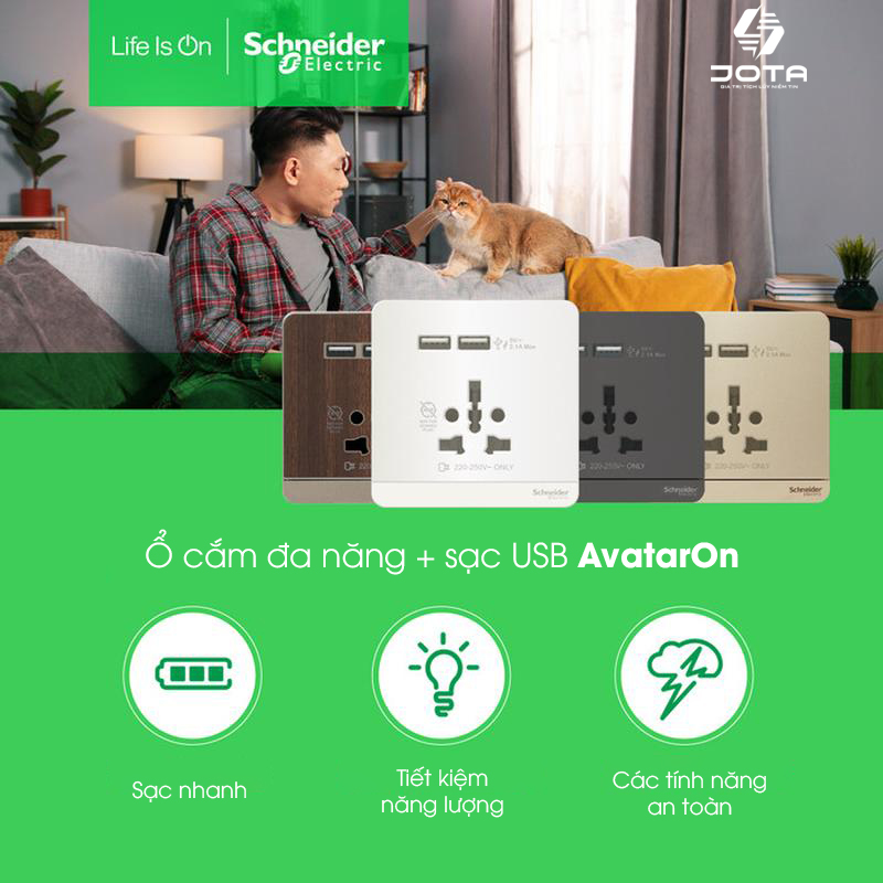 Ổ cắm đa năng và sạc USB AvatarOn Schneider