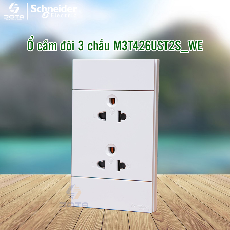 Ổ cắm đôi 3 chấu M3T426UST2S_WE Schneider AvatarOn A, bắt vít