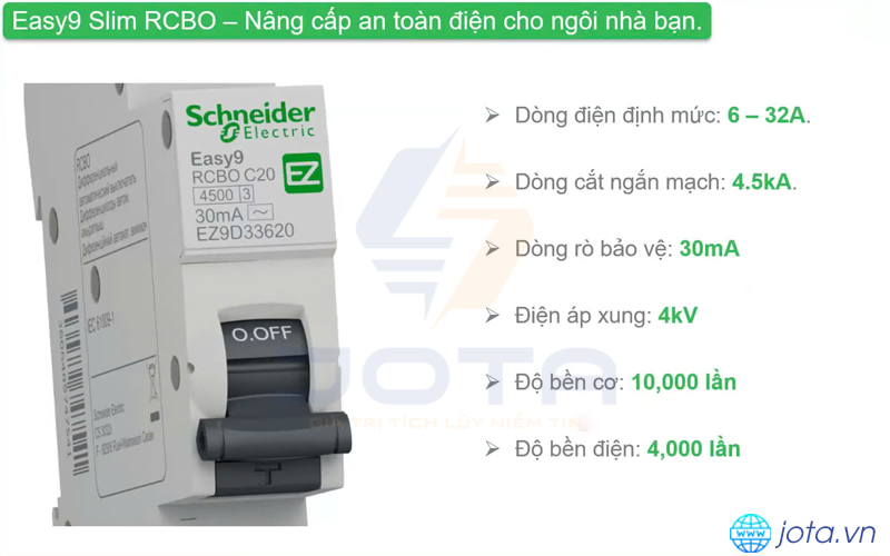 Thông số cơ bản aptomat chống giật Easy9 Slim RCBO Schneider