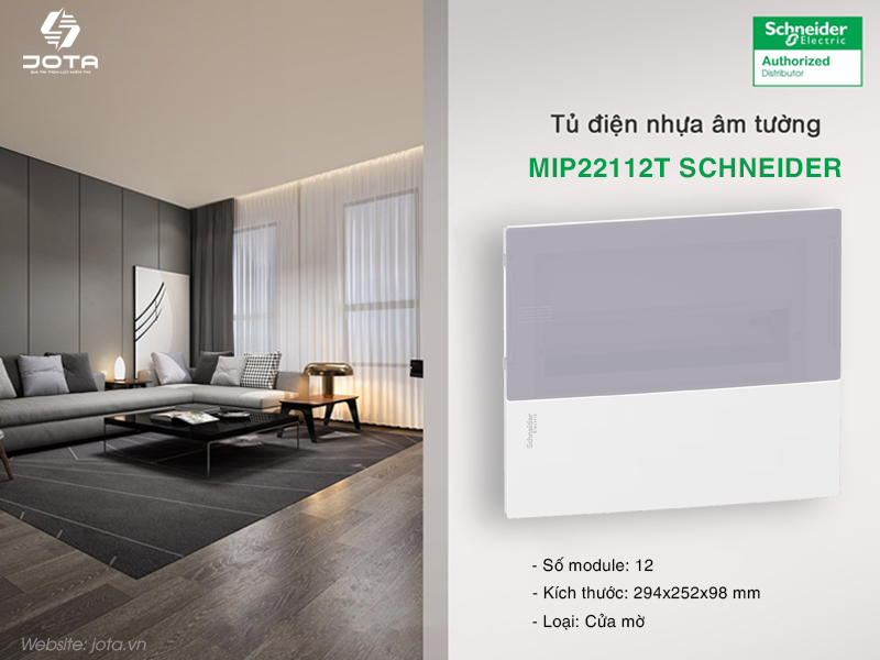 Tủ điện Schneider 12 module MIP22112T, cửa mờ