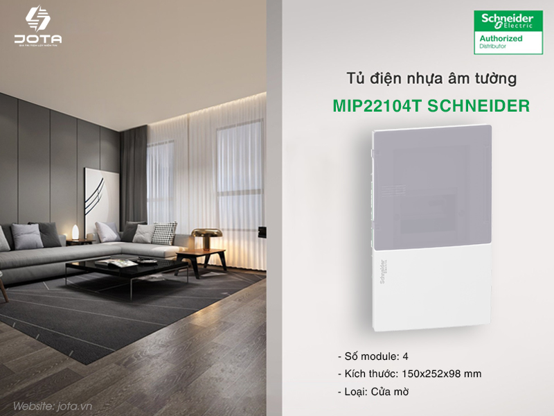 Tủ điện Schneider 4 module MIP22104T, cửa mờ