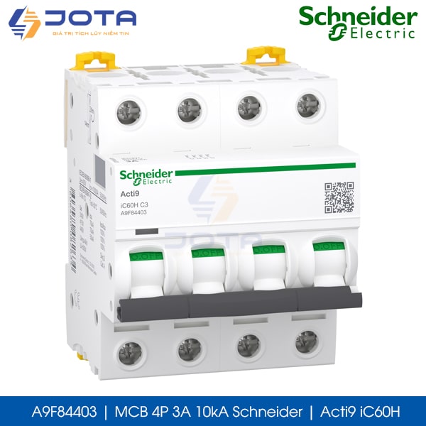 A9F84403 MCB 4P 3A 10kA Schneider acti9 iC60H