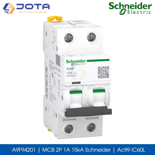 A9F94201 MCB 2P 1A 15kA Schneider acti9 iC60L