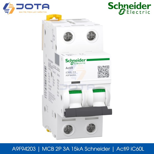 A9F94203 MCB 2P 3A 15kA Schneider acti9 iC60L