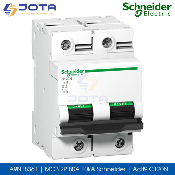 A9N18361 MCB 2P 80A 10kA Schneider Acti9 C120N