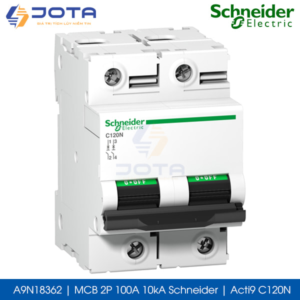 A9N18362 MCB 2P 100A 10kA Schneider Acti9 C120N