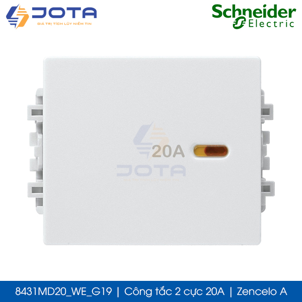 Công tắc 2 cực 20A 8431MD20_WE_G19 Zencelo A Schneider, màu trắng, size M