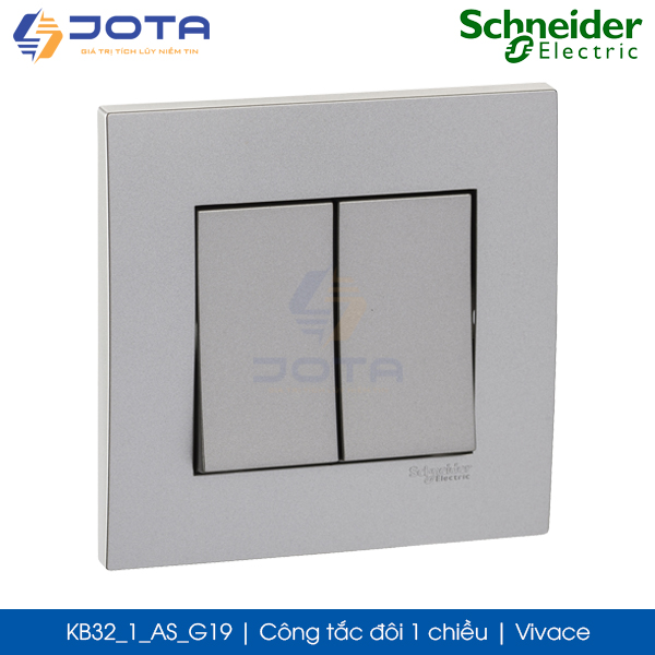 Công tắc đôi 1 chiều KB32_1_AS_G19 Vivace Schneider, màu xám bạc