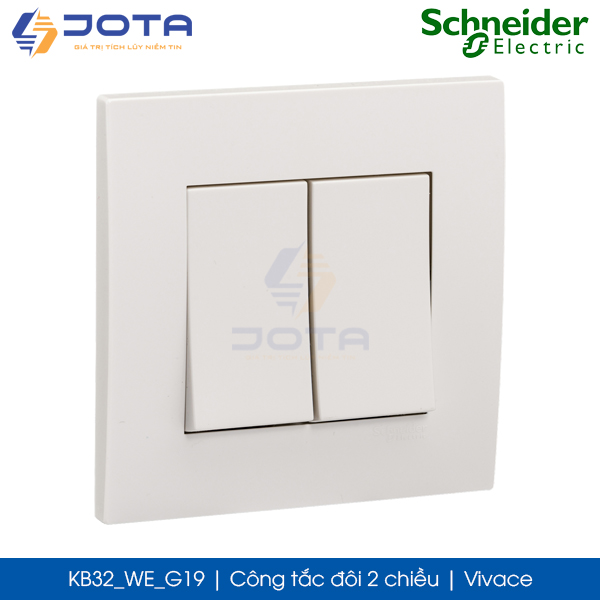 Công tắc đôi 2 chiều KB32_WE_G19 Vivace Schneider, màu trắng