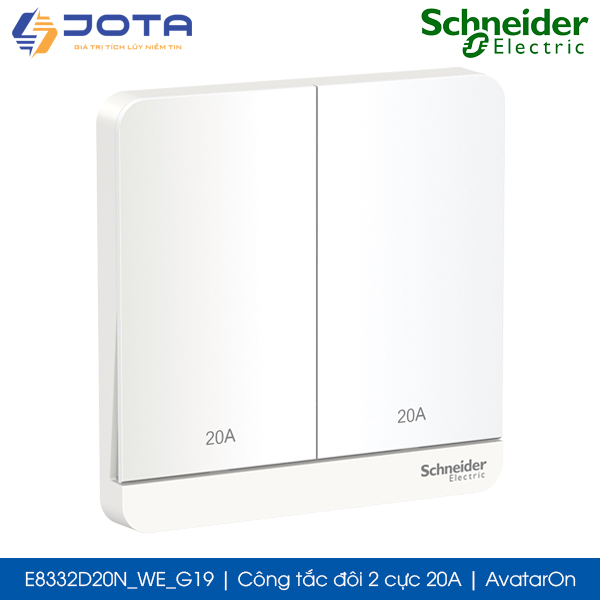 Công tắc đôi 2 cực 20A E8332D20N_WE_G19 AvatarOn Schneider, màu trắng