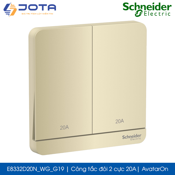 Công tắc đôi 2 cực 20A E8332D20N_WG_G19 AvatarOn Schneider, màu vàng ánh kim