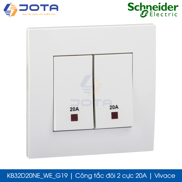 Công tắc đôi 2 cực 20A KB32D20NE_WE_G19 Vivace Schneider, màu trắng