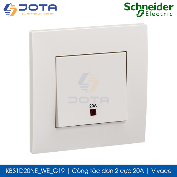 Công tắc đơn 2 cực 20A KB31D20NE_WE_G19 Vivace Schneider, màu trắng