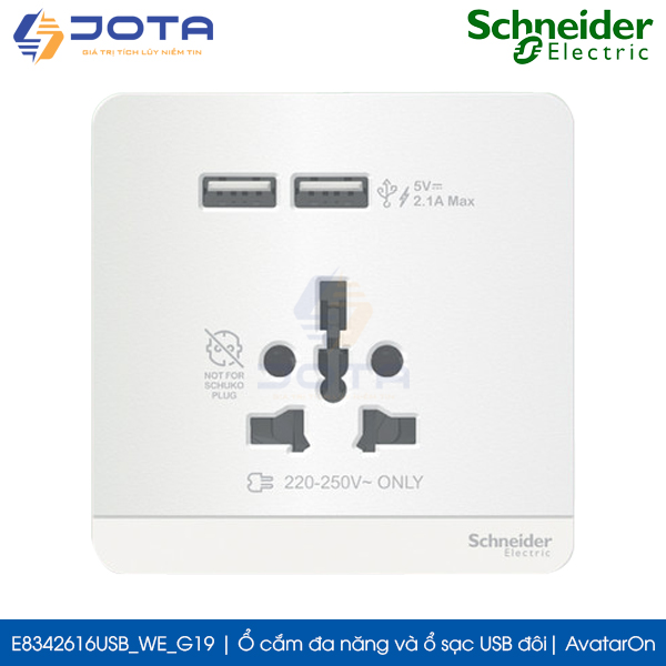 Ổ cắm đa năng và sạc USB đôi E8342616USB_WE_G19 AvatarOn Schneider