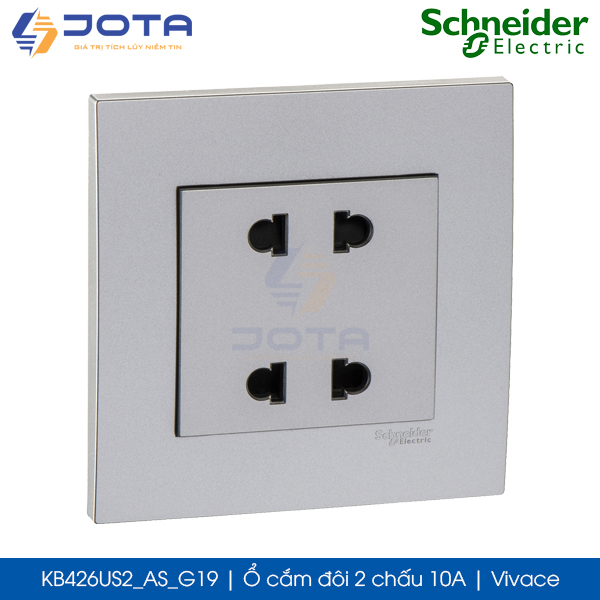 Ổ cắm đôi 2 chấu KB426US2_AS_G19 Vivace Schneider, màu xám bạc