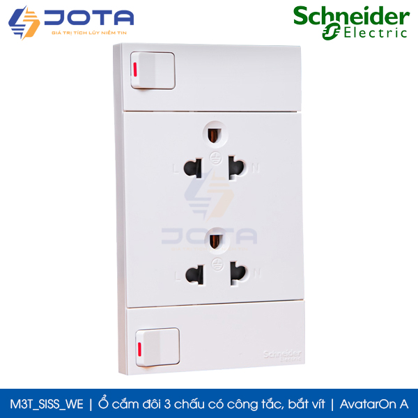 Ổ cắm đôi 3 chấu có công tắc M3T_SISS_WE Schneider AvatarOn A, bắt vít