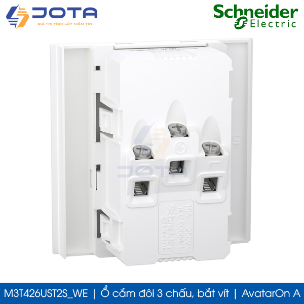 Ổ cắm đôi 3 chấu M3T426UST2S_WE Schneider AvatarOn A, bắt vít