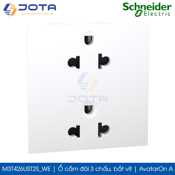 Ổ cắm đôi 3 chấu M3T426UST2S_WE Schneider AvatarOn A, bắt vít