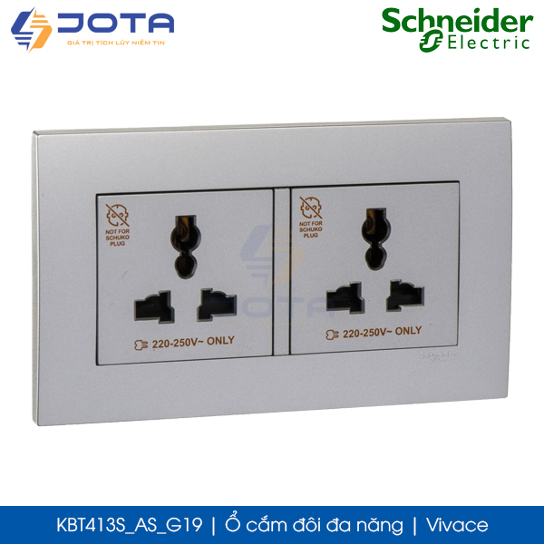 Ổ cắm đôi đa năng KBT413S_AS_G19 Vivace Schneider, màu xám bạc