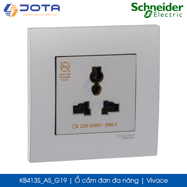 Ổ cắm đơn đa năng KB413S_AS_G19 Vivace Schneider, màu xám bạc