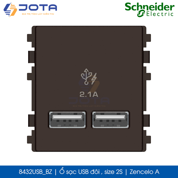 Ổ sạc USB đôi 8432USB_BZ Zencelo A Schneider, màu đồng, size 2S