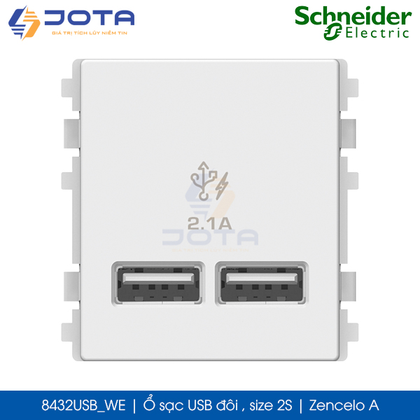 Ổ sạc USB đôi 8432USB_WE Zencelo A Schneider, màu trắng, size 2S