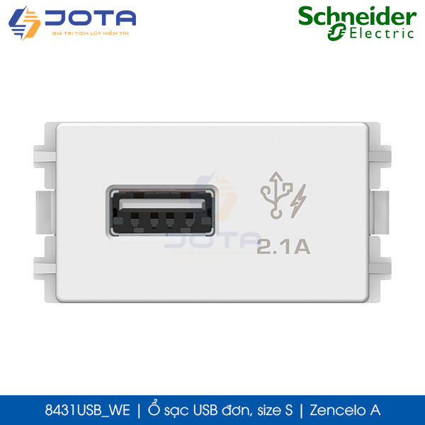 Ổ sạc USB đơn 8431USB_WE Zencelo A Schneider, màu trắng, size S